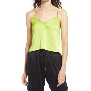 Open Edit Green Punch Eyelash Lace Trim Satin Crop Camisole NWT Size Medium